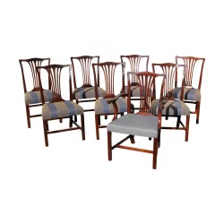 Set of 7 chairs and 1 Chippendale model armchairs, in