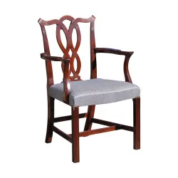 Chippendale armchair in mahogany wood, seat covered with