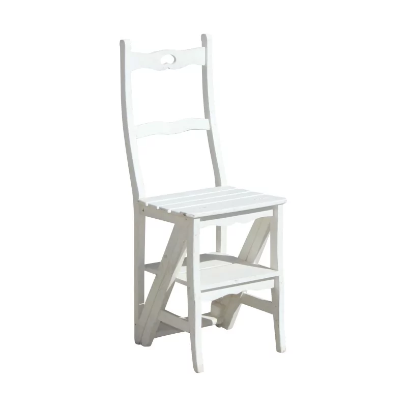 Stehleiterstuhl aus weiß lackiertem Holz. 20. Jahrhundert - Moinat - Leiter, Küchenleiter