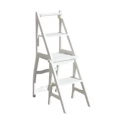 Stehleiterstuhl aus weiß lackiertem Holz. 20. Jahrhundert