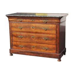 Louis-Philippe chest of drawers in burl walnut with gray marble top …