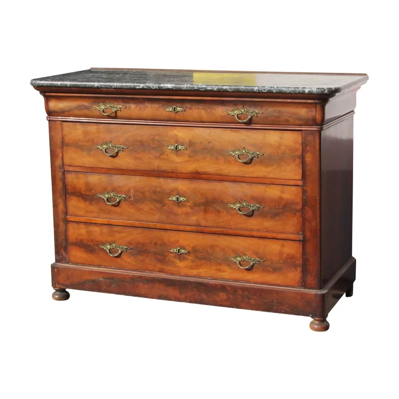 Louis-Philippe chest of drawers in burl walnut with gray marble top … - Moinat - Chests of drawers, Commodes, Chifonnier, Chest of 7 drawers