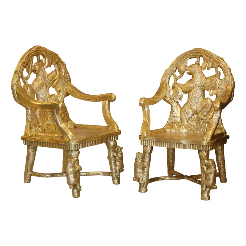 Paar Brienz-Sessel aus Holz, vollständig handgeschnitzt … - Moinat - Armlehnstühle, Sesseln