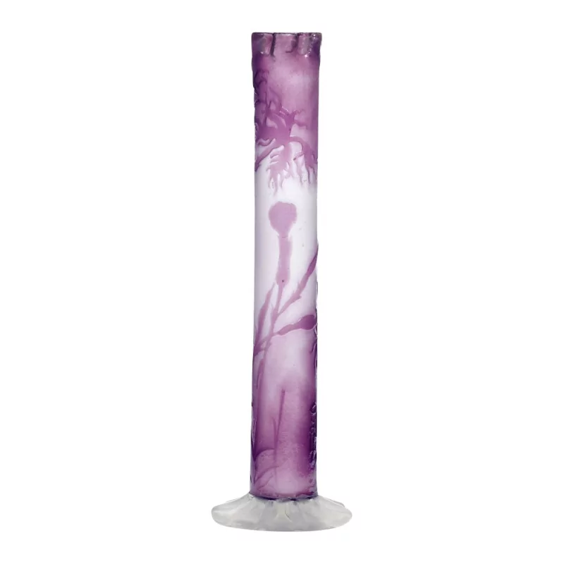 white glass vase covered with purple and engraved with water - … - Moinat - Boxes, Urns, Vases