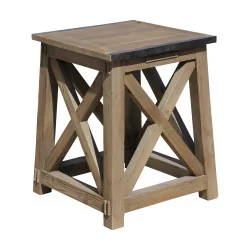 Atelier style square end table in gray patinated wood
