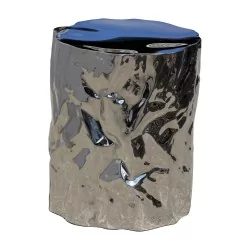 Tabouret en métal poli et chromé inspiré d'un tronc d'arbre ou …
