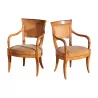 对 2 Directoire 胡桃木扶手椅，带座椅 - Moinat - 扶手椅