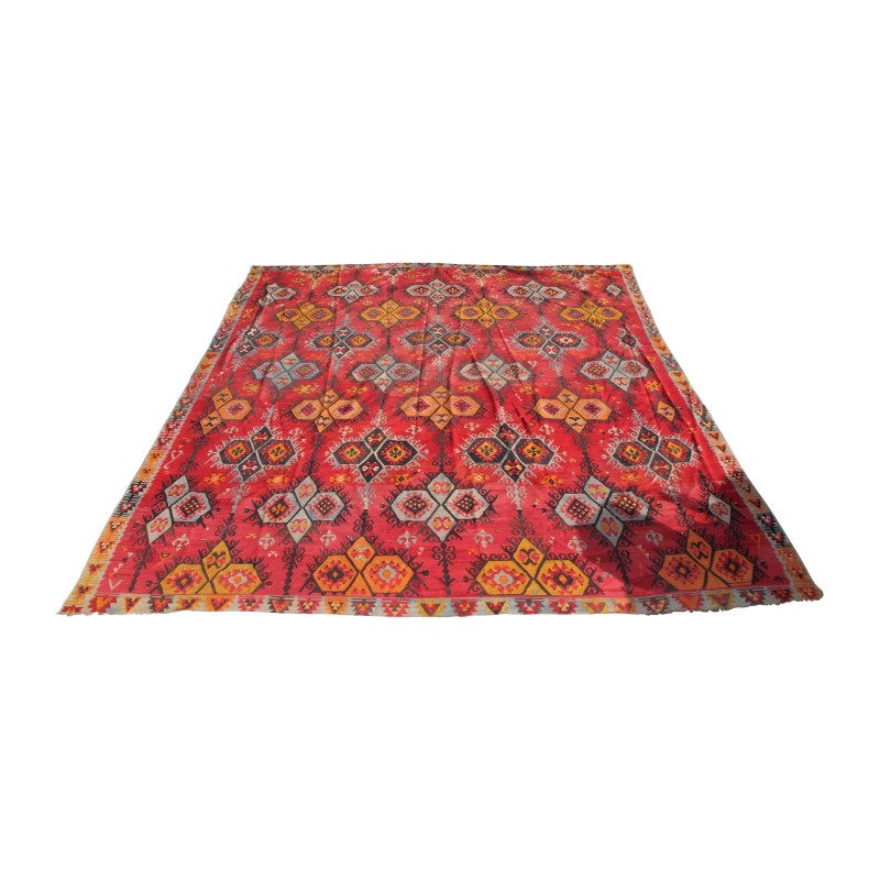 Tapis Kilim coloris rouge, brun, orange, jaune, beige, noir et - Moinat - Tapis Tapis Kilim coloris rouge, brun, orange, jaune, beige, noir et - Moinat - Tapis