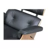 Armchair & ottoman in Italian black leather and walnut wood, … - Moinat - Armchairs