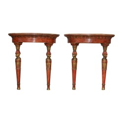 Pair of Directoire half-moon wall consoles in painted wood …