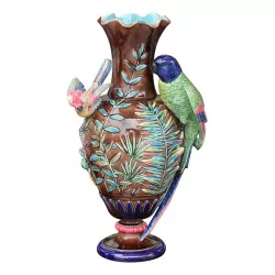 个 Barbotine 陶器花瓶。法国，20世纪