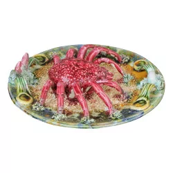 Assiette en faïence de Barbotine "Crabe". 20ème siècle