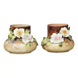 Pair of “Peonies” vases in slip earthenware. 20th …