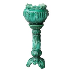 Cache pot et sa colonne en barbotine coloris vert
