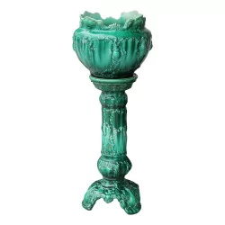 Planter and its column in green slip