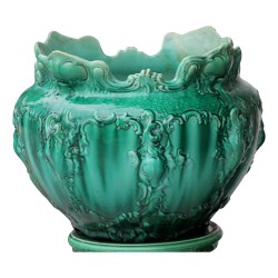 Cache pot et sa colonne en barbotine coloris vert