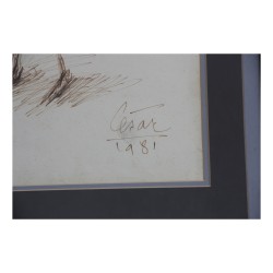 Aquarelle - dessin sous verre signée CÉSAR (1921-1998) César …