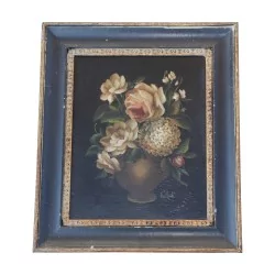 Tableau huile sur toile, carde en bois Italien (Barj Buzzoni). …