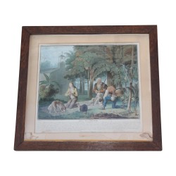 Serie von 6 Gemälden unter Glas, „Landszene“. 20. …