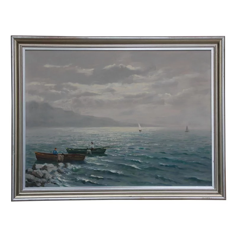 布面油画《日内瓦湖上的三桅帆船》署名于右下方 - Moinat - 画 - 景观 布面油画《日内瓦湖上的三桅帆船》署名于右下方 - Moinat - 画 - 景观