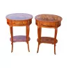 Pair of inlaid wooden pedestal tables with 1 drawer and … - Moinat - End tables, Bouillotte tables, Bedside tables, Pedestal tables