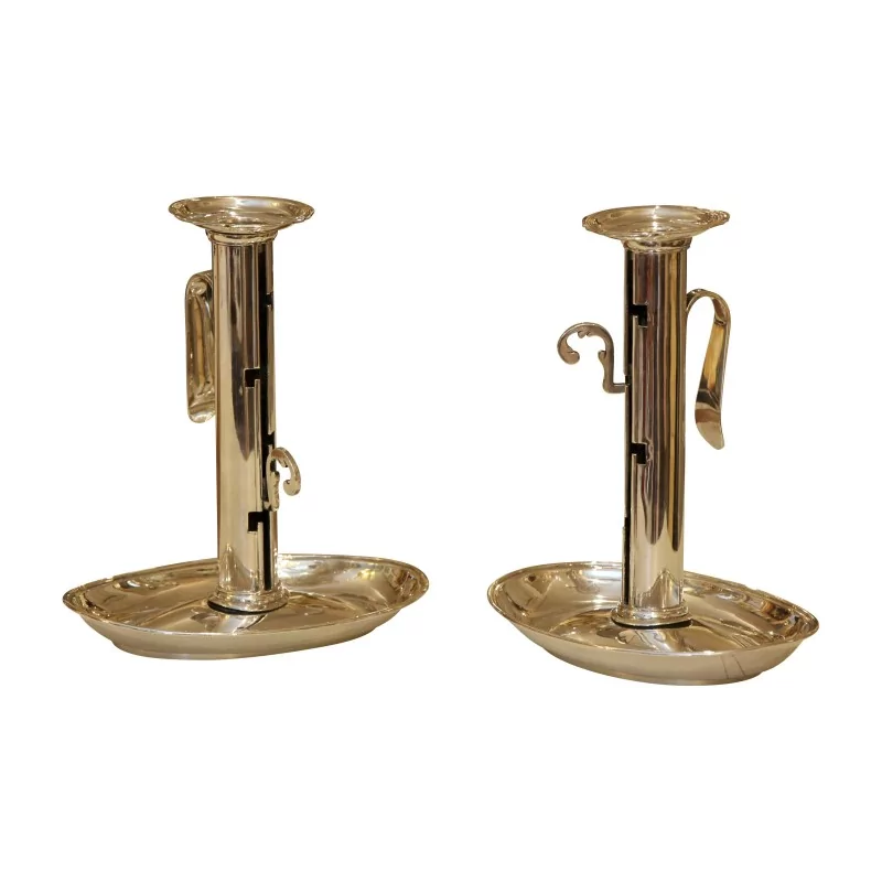 Paire de bougeoirs en argent entièrement restaurés. 19ème - Moinat - Argenterie