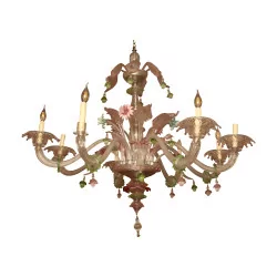 Large antique Murano glass chandelier, 8 lights with …