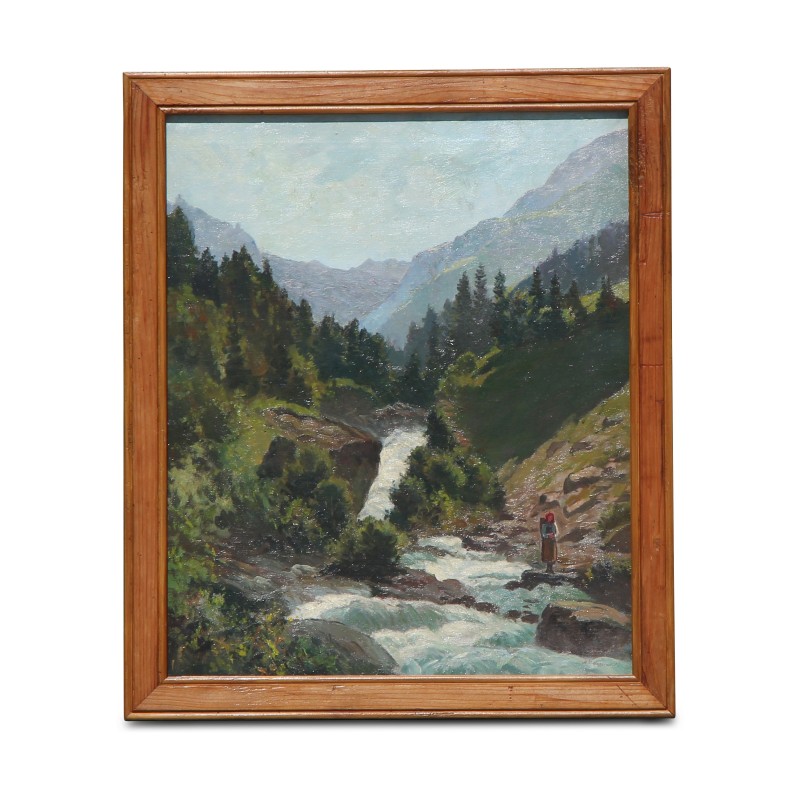 幅布面油画《山与瀑布》,署名于右下角 - Moinat - 画 - 景观 幅布面油画《山与瀑布》,署名于右下角 - Moinat - 画 - 景观