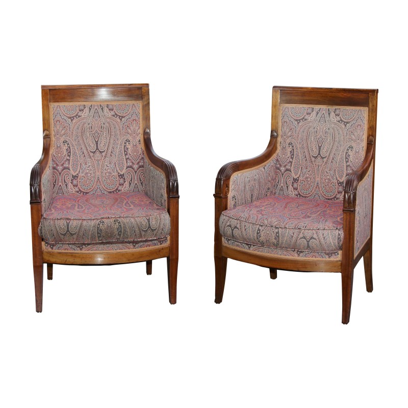 Paire de bergères Empire en bois d'acajou recouvert de … - Moinat - Fauteuils Paire de bergères Empire en bois d'acajou recouvert de … - Moinat - Fauteuils