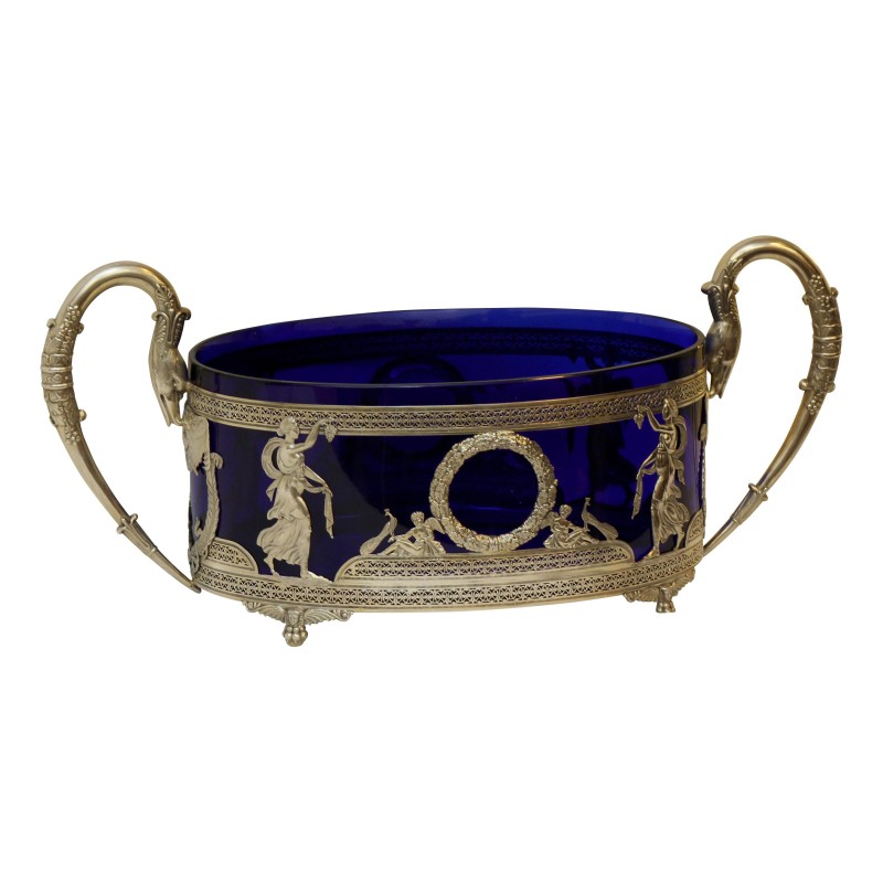Jardinière en argent et verre coloré bleu (verre fendu), - Moinat - Argenterie Jardinière en argent et verre coloré bleu (verre fendu), - Moinat - Argenterie