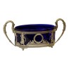 Jardinière en argent et verre coloré bleu (verre fendu), - Moinat - Argenterie