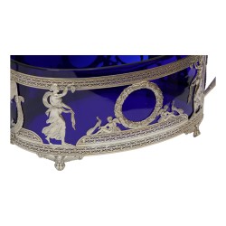 Jardinière en argent et verre coloré bleu (verre fendu),