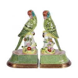 Pair of parrots, porcelain bookends.