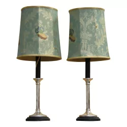 Pair of lamps in the shape of candlesticks in 925 silver, mounted in