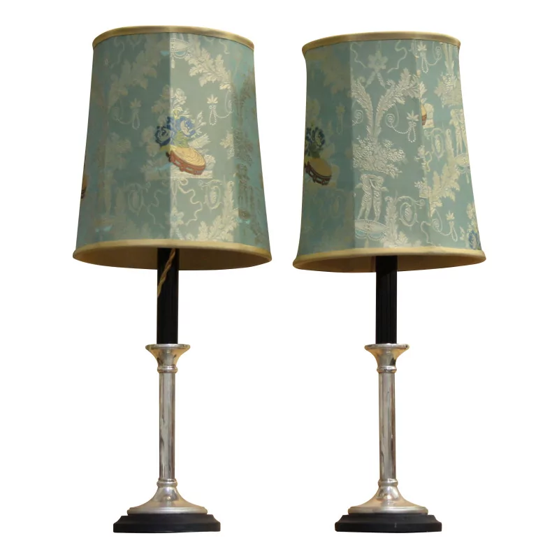 Pair of lamps in the shape of candlesticks in 925 silver, mounted in - Moinat - Table lamps