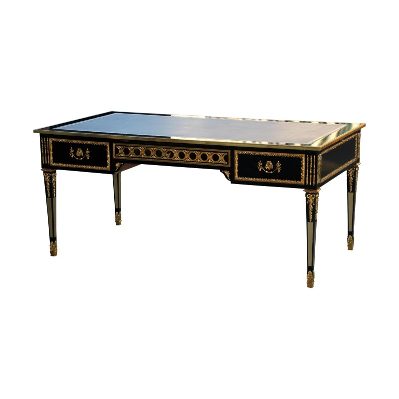 Bureau de style Louis XVI en bois peint noir, garni de bronzes … - Moinat - Bureaux plats Bureau de style Louis XVI en bois peint noir, garni de bronzes … - Moinat - Bureaux plats