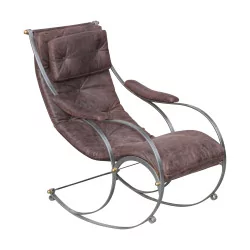 Schaukelsessel - Stuhl aus Schmiedeeisen und braunem Leder, …