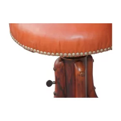 Piano stool in curved wood and leather top …