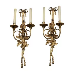 Paar Bronzeleuchter Louis XVI, Modell „Jagdhorn“ …
