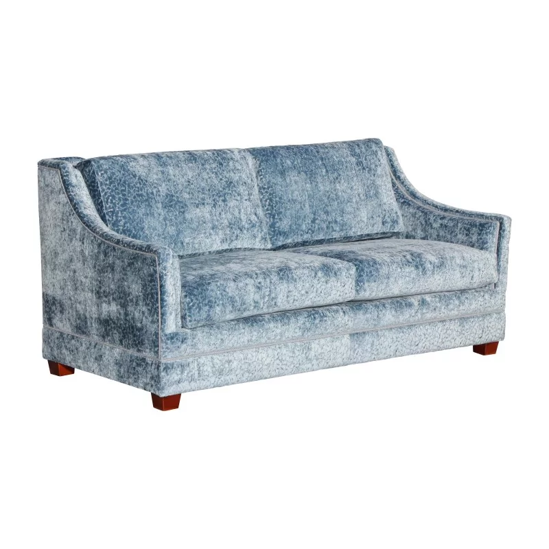 JANSEN 风格的沙发，覆盖蓝色天鹅绒面料 - Moinat - 沙发