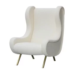 Ein Sessel Modell Ico Parisi aus weißem Stoff. Um 1950