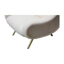 一款 Ico Parisi 白色织物扶手椅。 1950年左右