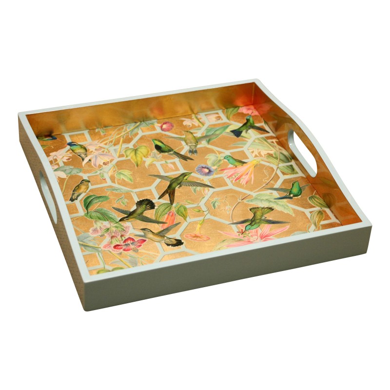 Plateau en laque "Colibris" carré. - Moinat - Accessoires de décoration Plateau en laque "Colibris" carré. - Moinat - Accessoires de décoration