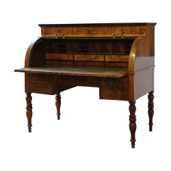 Bureau cylindre Second Empire en bois de noyer monté sur