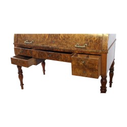 Bureau cylindre Second Empire en bois de noyer monté sur