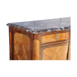 Buffet, cabinet with doors, Louis XIV, signed under the marble,