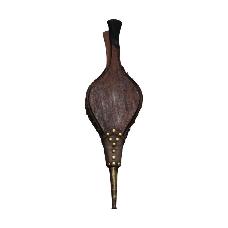 Soufflet en bois et cuir brun 20ème siècle - Moinat - Accessoires de cheminée Soufflet en bois et cuir brun 20ème siècle - Moinat - Accessoires de cheminée