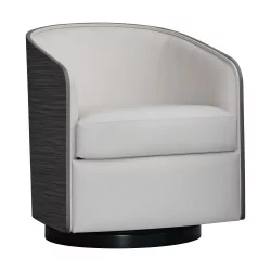 Fauteuil de salon, modèle "Coque" pivotant sur socle noir