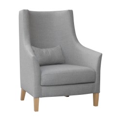 Fauteuil “Edgar” en chêne naturel, recouvert de tissu Loro …