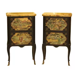 Pair of small chests of drawers, in the style of Jansen, mounted on …